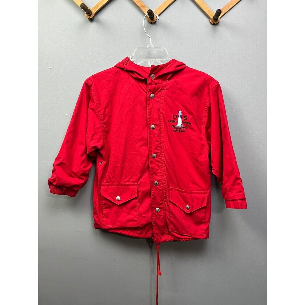 KID COOL Coat boys small red hooded LIghthouse‎ Service Jacket Embroidered